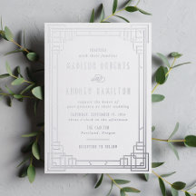 Moderne Art Deco Hochzeit Silberfolie Einladung