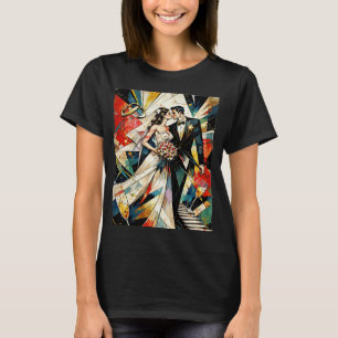Moderne Art Deco-Hochzeitspaar-Illustration T-Shirt
