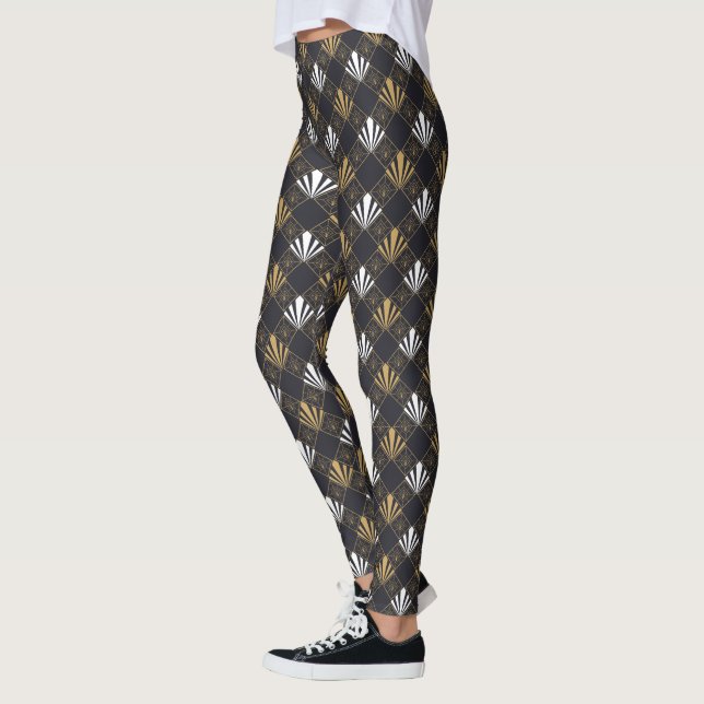 Moderne Art Deco Leggings aus Schwarz, Weiß und Go (Links)