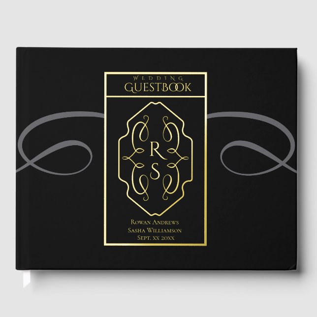 Moderne Art Deco Monogramm-Hochzeit Gästebuch (Vorderseite)
