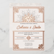 Moderne Art Deco Pfau Hochzeit Roségold