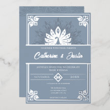 Moderne Art Deco Pfau-Hochzeit Silber