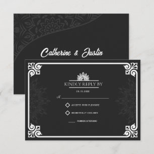 Moderne Art Deco Pfau Weiß und Schwarz Hochzeit RSVP Karte