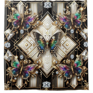 Moderne Art Deco Regenbogen Schmetterling Duschvorhang