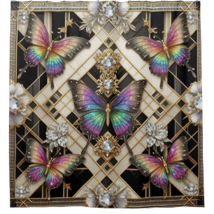 Moderne Art Deco Regenbogen Schmetterling Duschvorhang