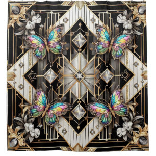 Moderne Art Deco Regenbogen Schmetterling Duschvorhang