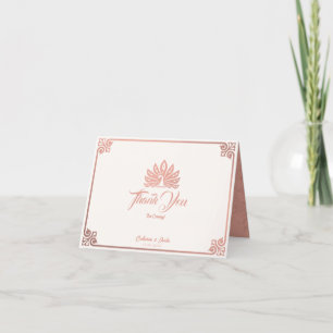 Moderne Art Deco Rosa Pfauenhochzeit eingeklappt Dankeskarte