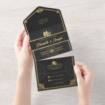Moderne Art Deco Schwan Gold und Schwarze Hochzeit