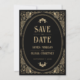 Moderne Art Deco Schwarz und Gold Hochzeit Save The Date
