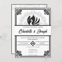 Moderne Art Deco Swan Black and White Wedding