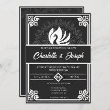 Moderne Art Deco Swan White and Black Wedding