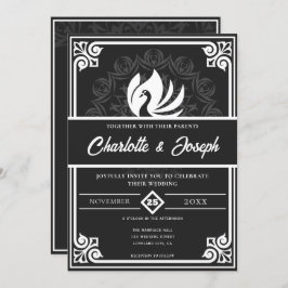 Moderne Art Deco Swan White and Black Wedding Einladung