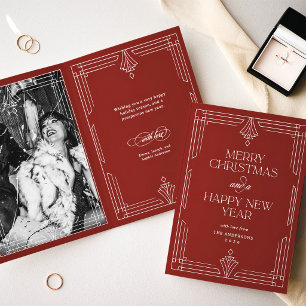 Moderne Art Deco Weihnachtsfoto Elegantes Rot Feiertagskarte