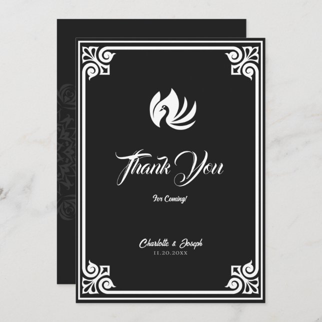 Moderne Art Deco White Swan Wedding Dankeskarte (Vorne/Hinten)