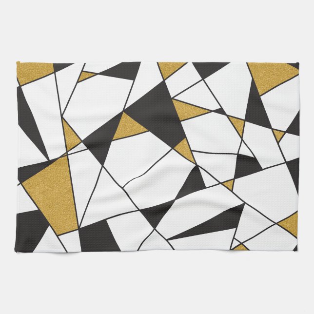 Moderne Art Geometrie - Schwarz-Weiß mit Gold- Geschirrtuch (Horizontal)