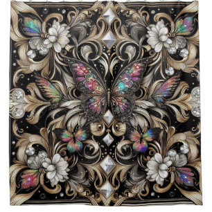 Moderne Art Nouveau Regenbogen Schmetterling Duschvorhang