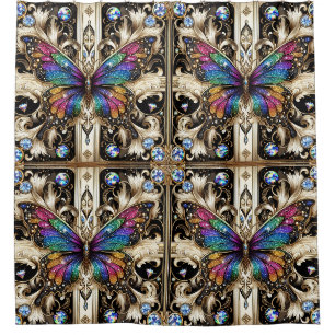 Moderne Art Nouveau Regenbogen Schmetterling Duschvorhang