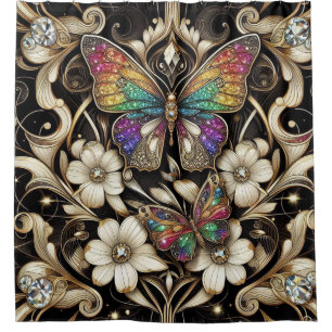 Moderne Art Nouveau Regenbogen Schmetterling Duschvorhang