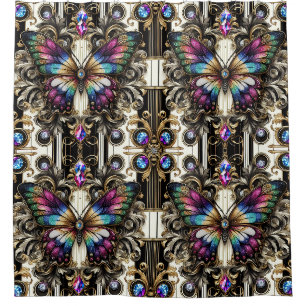 Moderne Art Nouveau Regenbogen Schmetterling Duschvorhang