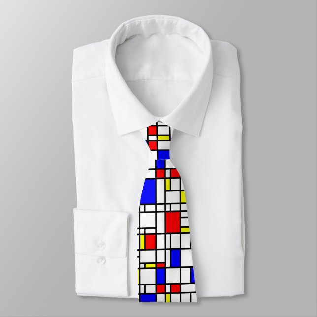 Moderne Art Red Yellow Blue Grid Muster Neck Tie Krawatte (Gebunden)