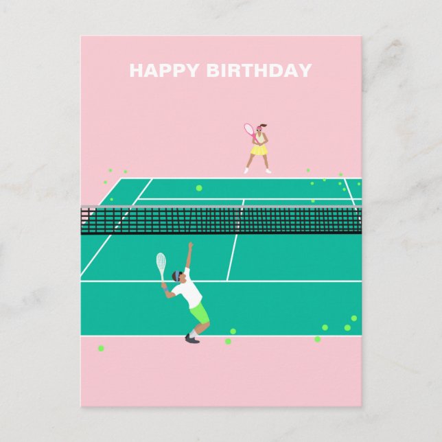 Moderne Art Tennis Match Player Happy Birthday Postkarte (Vorderseite)
