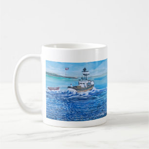 Moderne Art White und Sea Blue Fischer Kaffeetasse