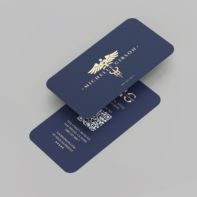 Moderne Ärztin Nurse Caduceus Dark Blue Gold Visitenkarte (Modern Doctor Nurse Caduceus Dark Blue Gold Business Card
)