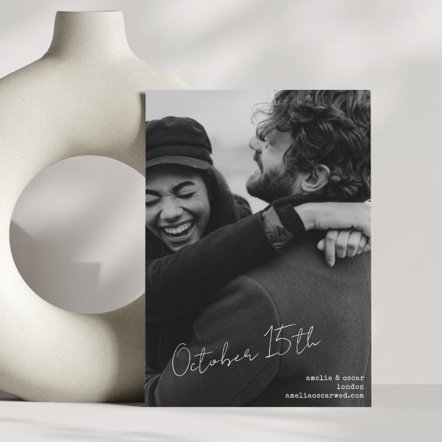Moderne Ästhetik Schwarze und Weiße Hochzeit Save The Date (Von Creator hochgeladen)