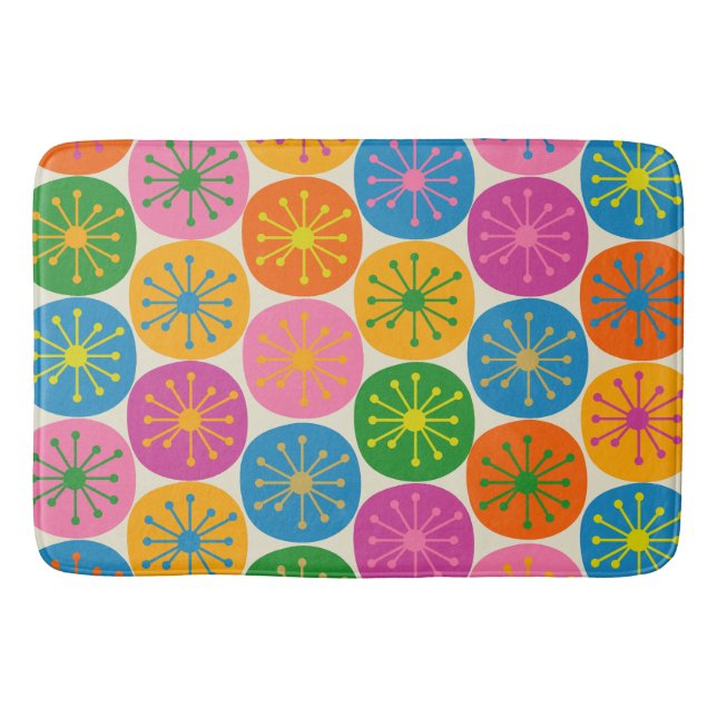 Moderne Atomdots Fun Retro Muster aus dem Mittelal Badematte (Vorderseite)