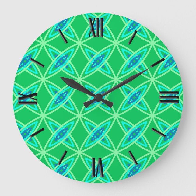 Moderne Atomdrucke Mitte des Jahrhunderts - Jade G Große Wanduhr (Vorderseite)