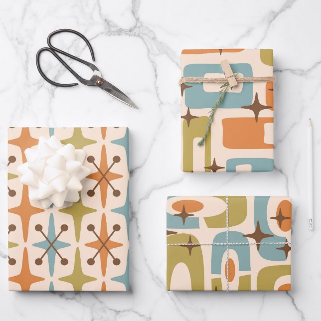 Moderne Atommuster aus dem Mittelalter Geschenkpapier Set (Vorderseite)