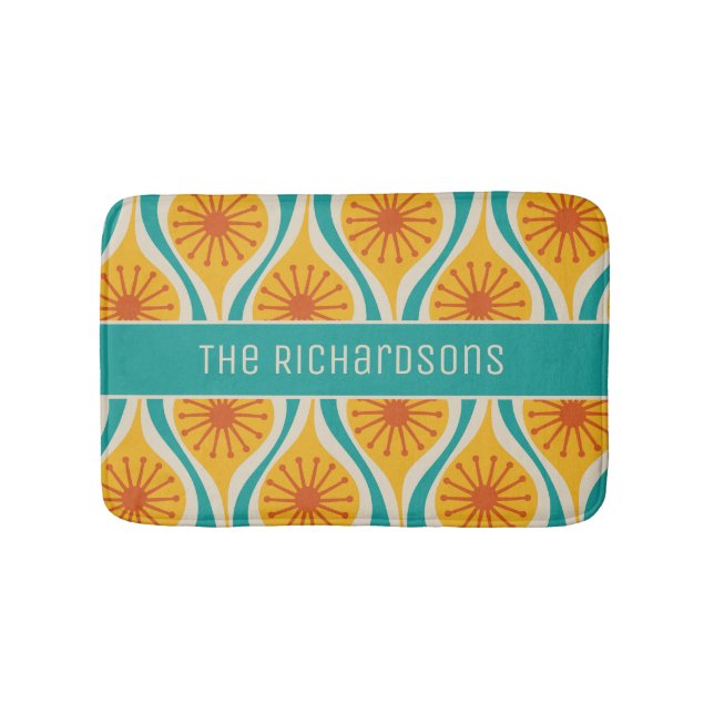 Moderne Atomtropfen Mitte des Jahrhunderts Retro P Badematte (Vorderseite)