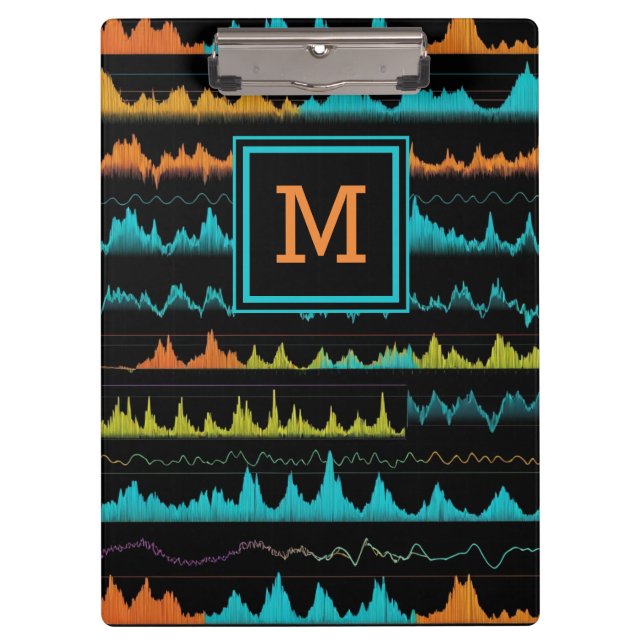 Moderne Audiowellenform & Schallfrequenz-Monogramm Klemmbrett (Vorderseite)