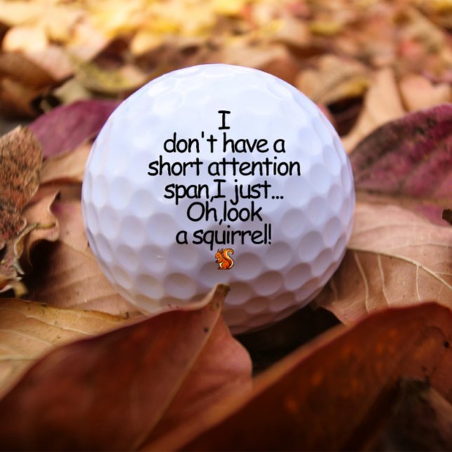 Moderne Aufmerksamkeit Spuke Eichhörnchen Schwarze Golfball (Modern short attention squirrel funny quote golf ball)