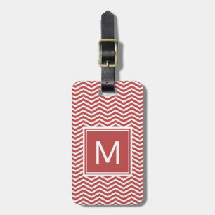 Moderne Aurora-rotes Zickzack Muster mit Monogramm Gepäckanhänger