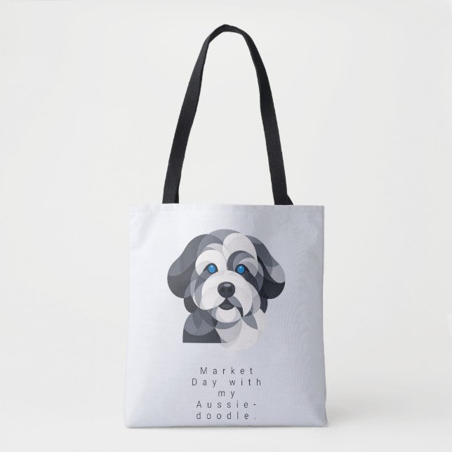 Moderne Aussiedoodle Kunst-Tasche - Blue Merle Geo (Vorderseite)