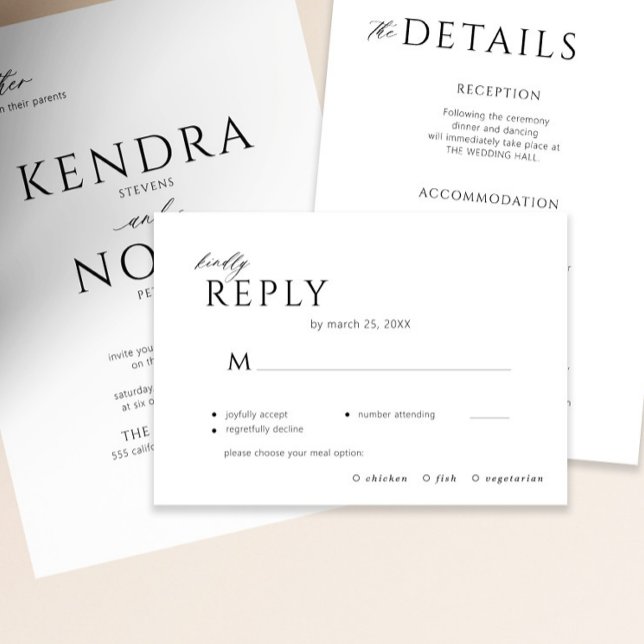 Moderne Auswahl an Schwarz-Weiß-Gerichten RSVP Karte (The invitation and the details enclosure card can be purchased separately )