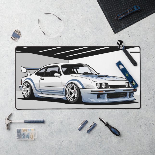 Moderne Autokultur, blaue Streifen von weißem Auto Schreibtischunterlage (Arbeitsplatz)