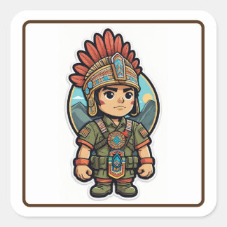 Moderne Aztec Warrior-Aufkleber Quadratischer Aufkleber