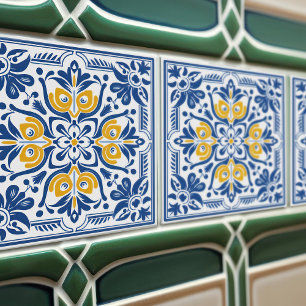 Moderne Azulejo Blau Gelb Portugiesisch Lissabon Fliese