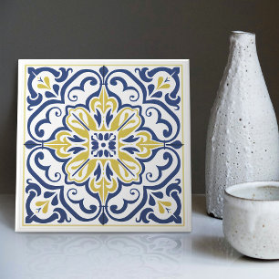 Moderne Azulejo Blau Gelb Portugiesisch Lissabon Fliese