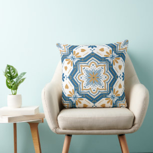 Moderne Azulejo Blau Gelb Portugiesische Muster Kissen