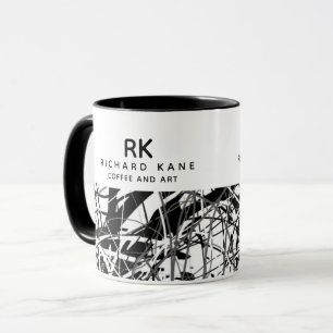 Moderne B&W HalbAbstrakte Kunst-Tasse mit Name Tasse