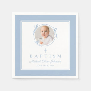 Moderne Baby Blau Religiöses Kreuz Jungen Taufe Serviette