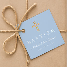 Moderne Baby Blue Religious Cross Boy Taufe Geschenkanhänger