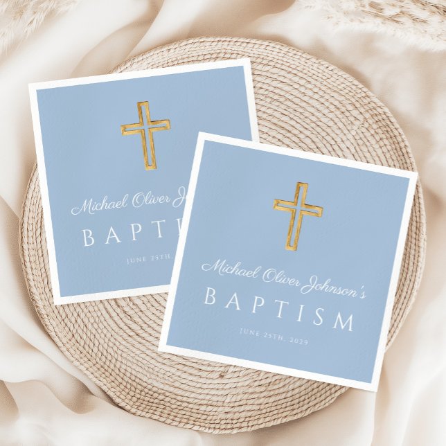 Moderne Baby Blue Religious Cross Boy Taufe Serviette (Modern Baby Blue Religious Cross Boy Baptism Napkins)