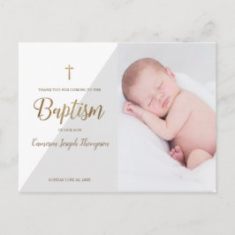 Moderne Baby Boy Gray Foto Taufe Vielen Dank Postkarte