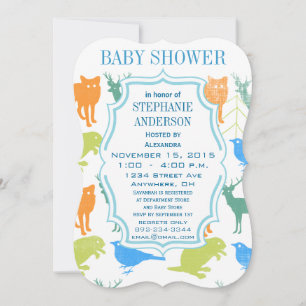 Moderne Baby Boy Woodland Creatures Dusche Einladung