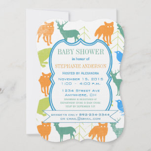 Moderne Baby Boy Woodland Creatures Dusche Einladung