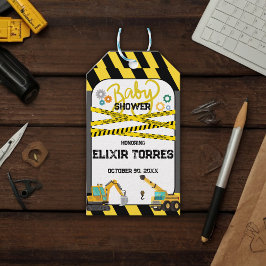 Moderne Baby-Dusche unter Bauarbeiten Geschenkanhänger